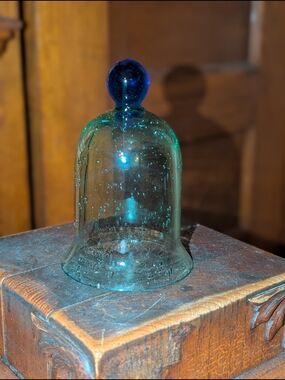 Hand-Blown Green Bubble Glass Cloche Dome blue Knob Decorative Bell Vintage